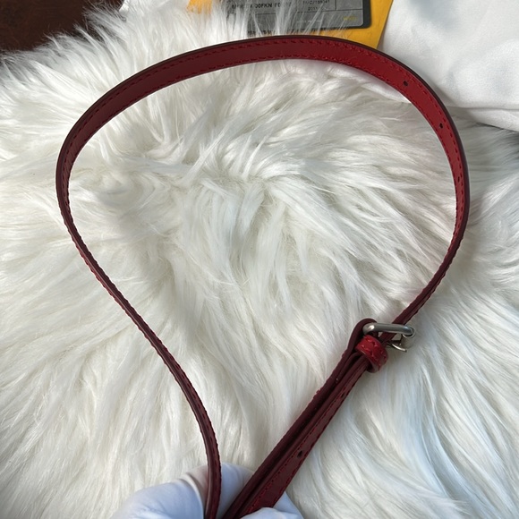 Fendi Silvana Leather Red Flap Turn-Lock Penguin Striped Canvas w/ Strap EUC - Picture 5 of 17